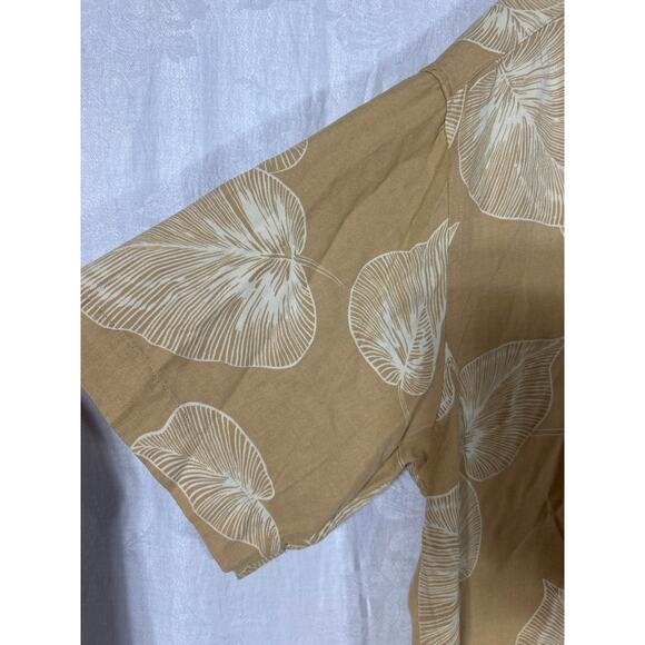 Paradise by Axis Button Up 1X BIG 100% Silk Yellow Palm Print Hawaiian Tropical - Picture 3 of 9